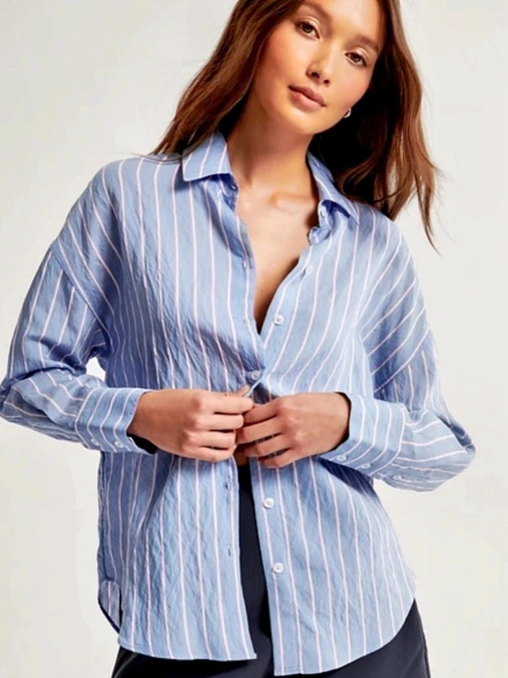 Abercrombie & Fitch Oversized Button Up Shirt Blue & Pink Size Medium